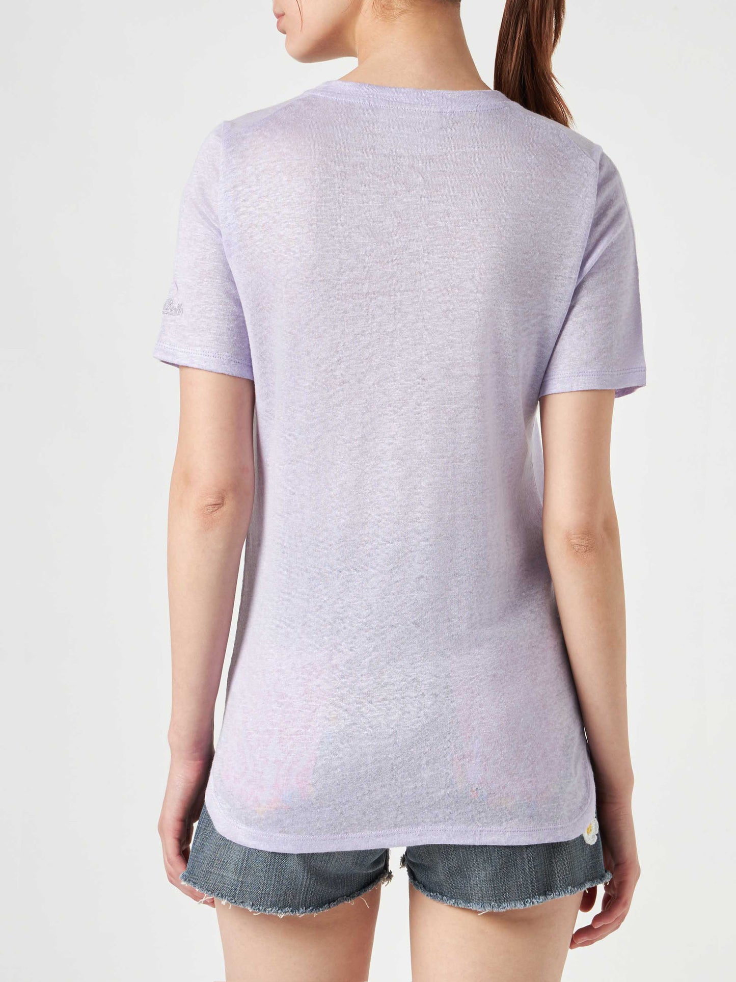 Leinen-T-Shirt mit Forte Habituè-Stickerei