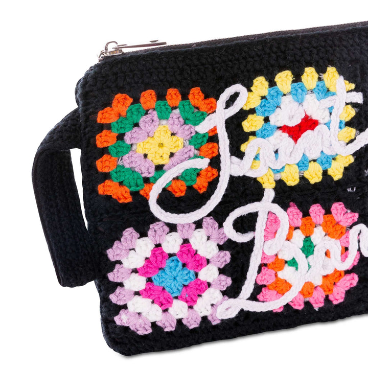 Parisienne black crochet pouch bag with Saint Barth embroidery - MC2 Saint Barth