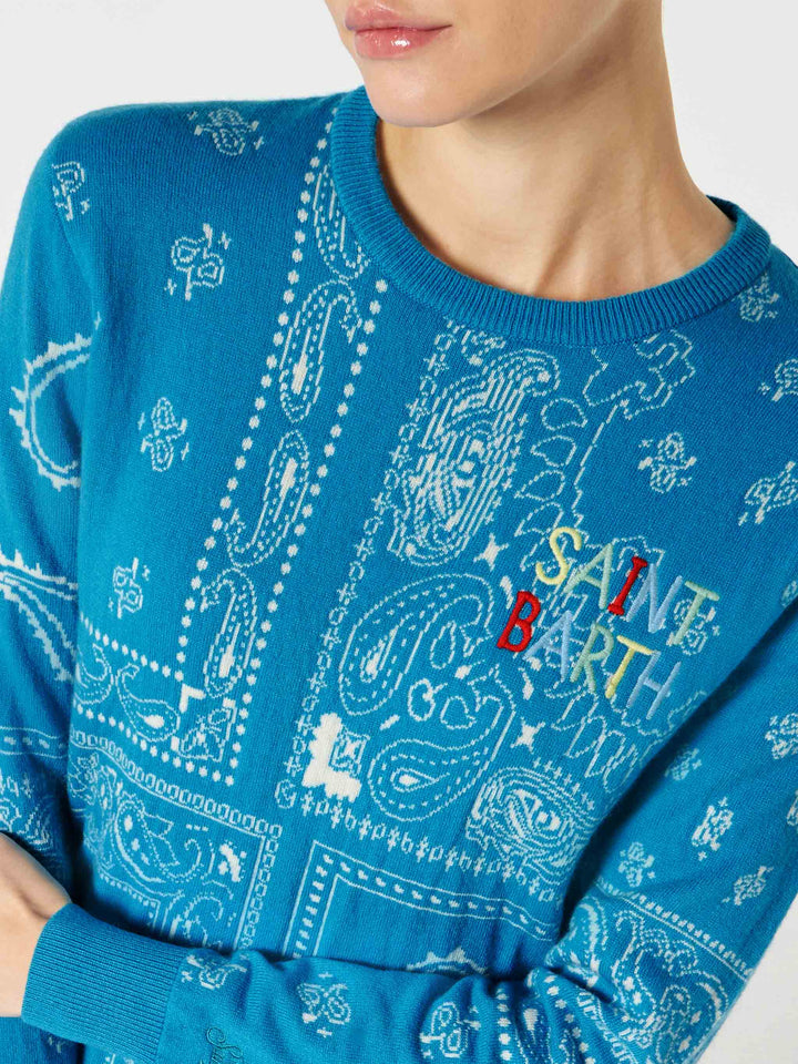 Woman sweater with bandanna print and Saint Barth embroidery - MC2 Saint Barth
