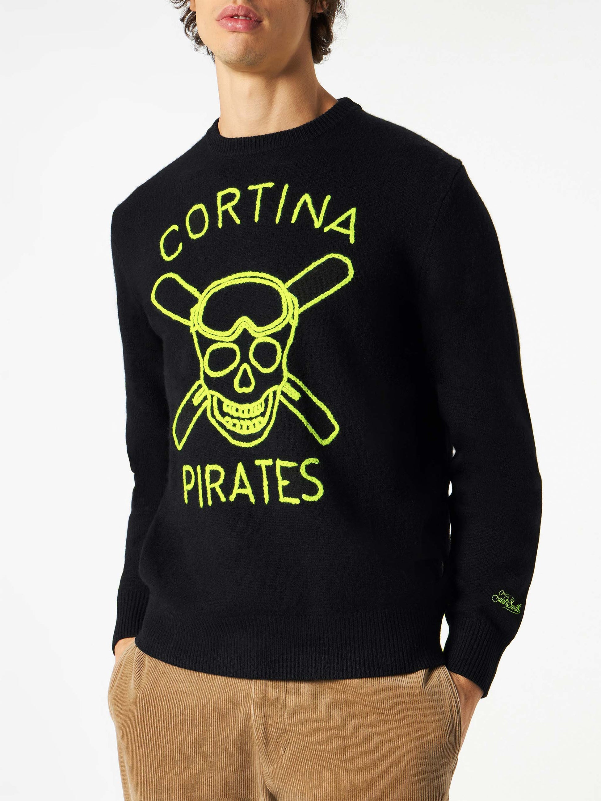 Black Man sweater Cortina Pirates fluo embroidery - MC2 Saint Barth