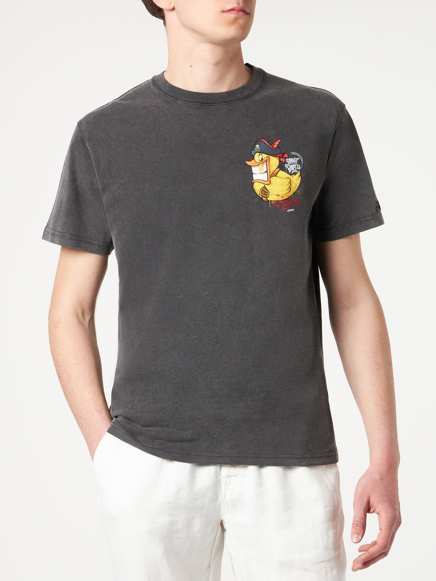 Man cotton t-shirt with captain duck front and back print | CRYPTO PUPPETS® SPECIAL EDITION - MC2 Saint Barth