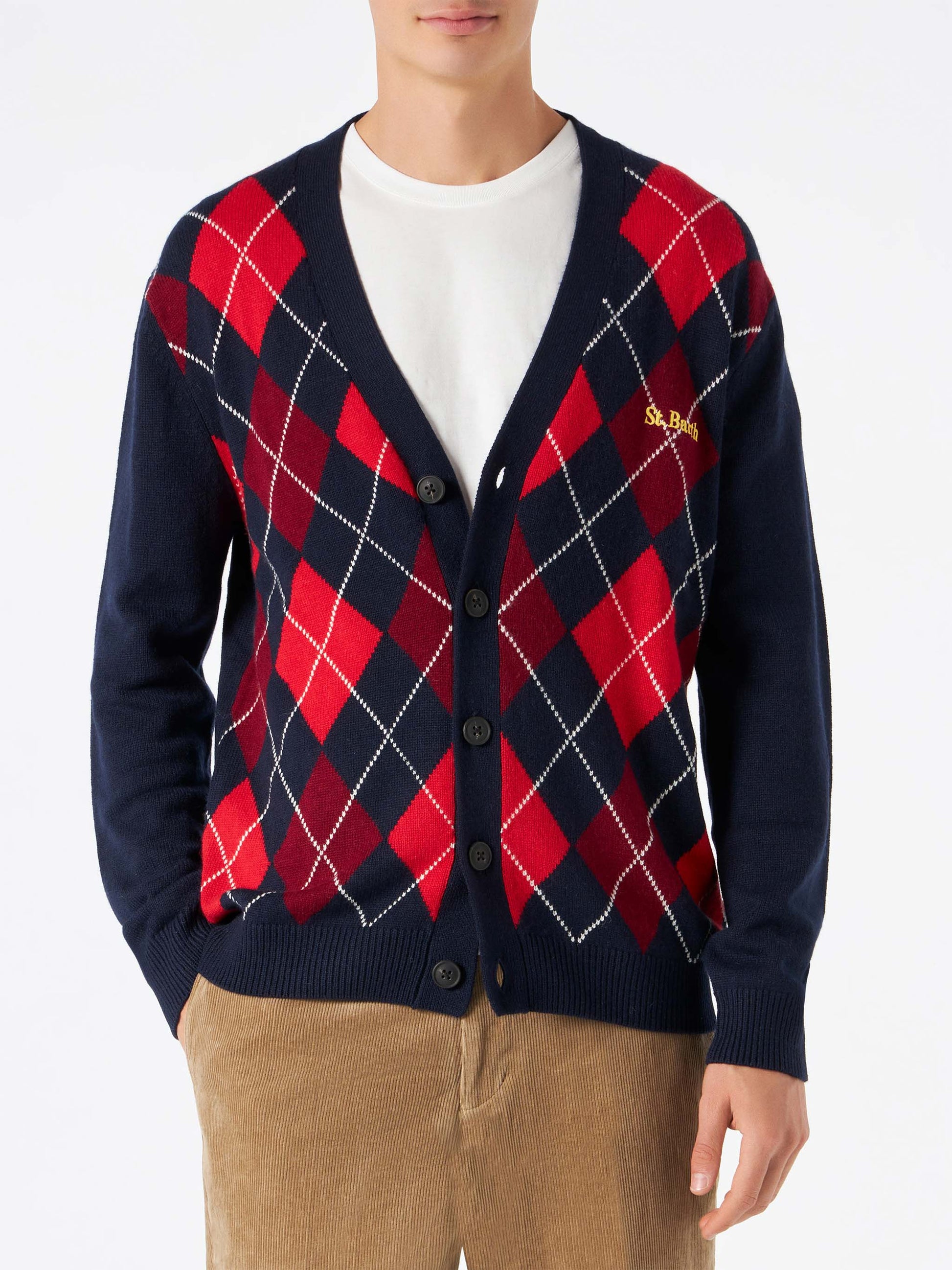 Man cashmere blend cardigan with argyle jacquard - MC2 Saint Barth