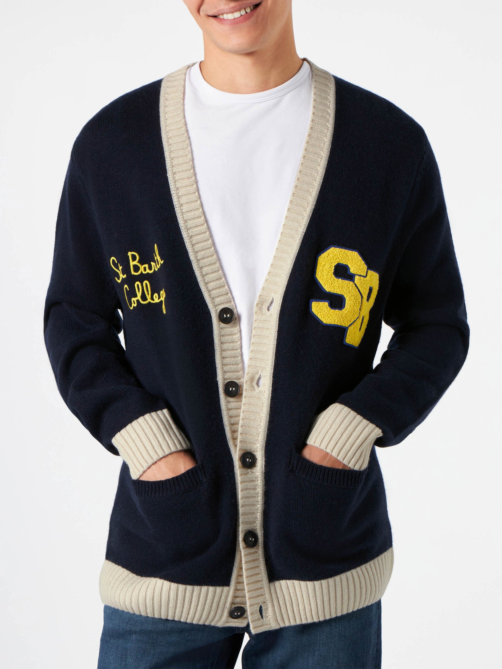 Knitted cardigan with patch and St. Barth College embroidery - MC2 Saint Barth