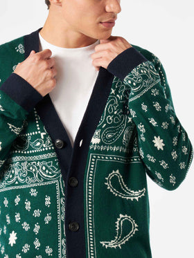 Bandanna dark green knitted cardigan with Saint Barth embroidery - MC2 Saint Barth