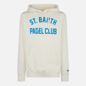 Man cotton hooded white sweatshirt with bluette St. Barth Padel Club print - MC2 Saint Barth