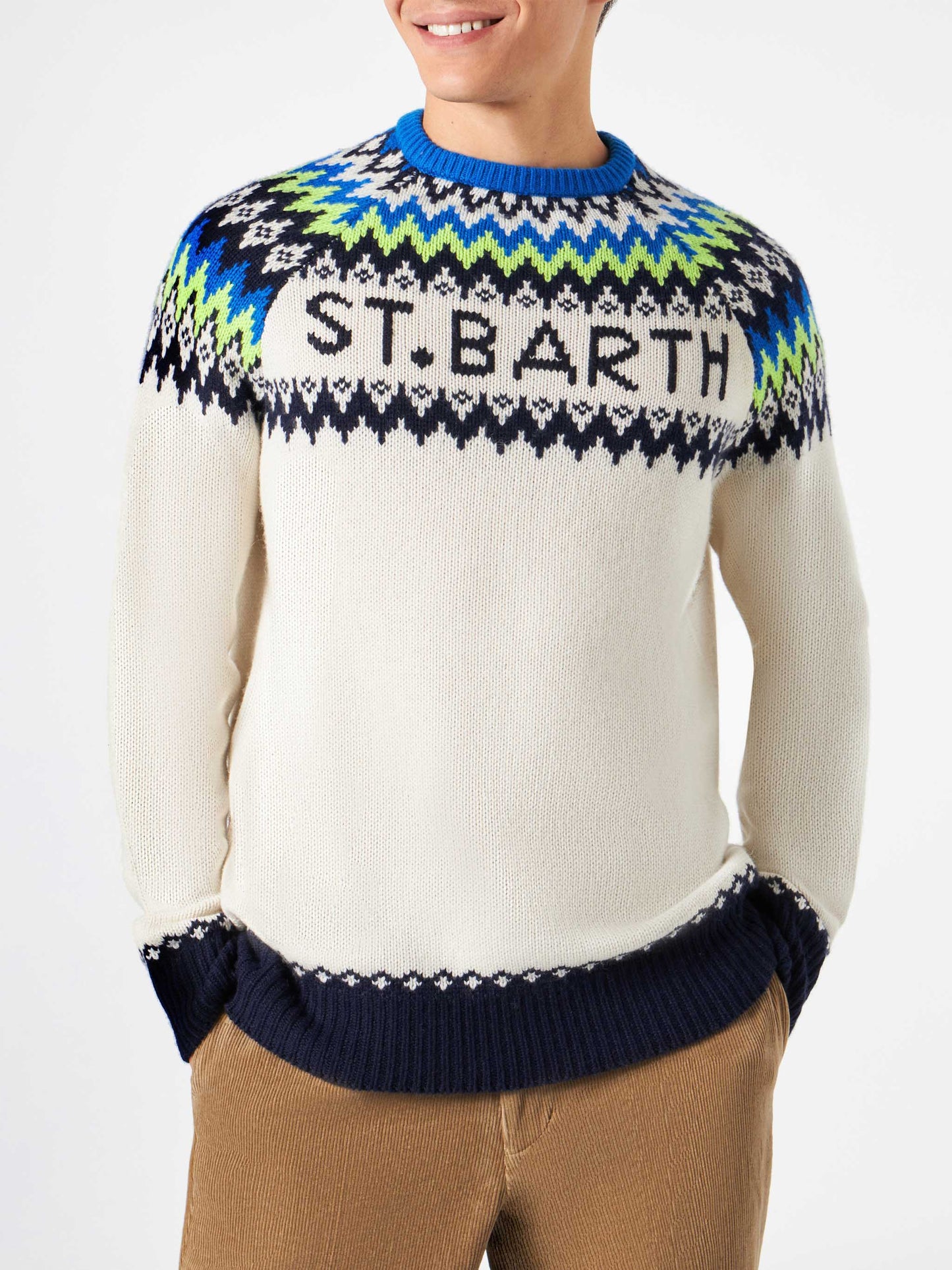 Man brushed sweater with icelandic jacquard - MC2 Saint Barth