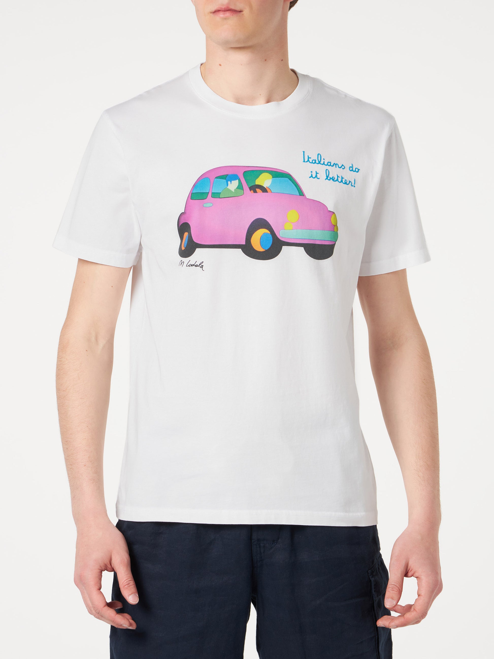 Man cotton t-shirt with Lodola Car print | MARCO LODOLA ART SPECIAL EDITION - MC2 Saint Barth