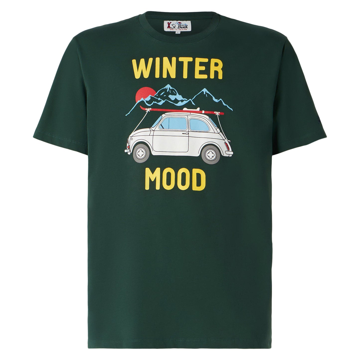 Herren waldgrünes T-Shirt mit Autoaufdruck | Fiat 500 Sonderedition