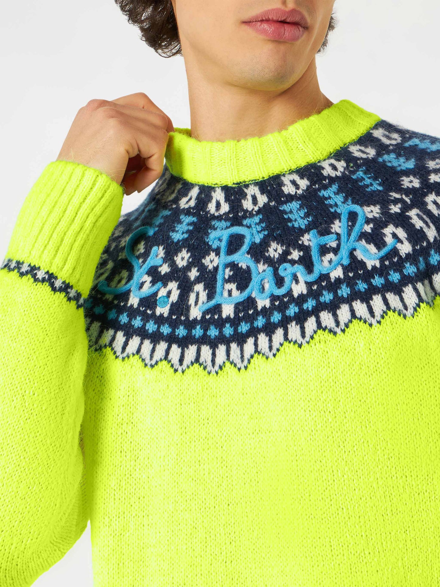 Maglione da uomo garzato con jacquard islandese