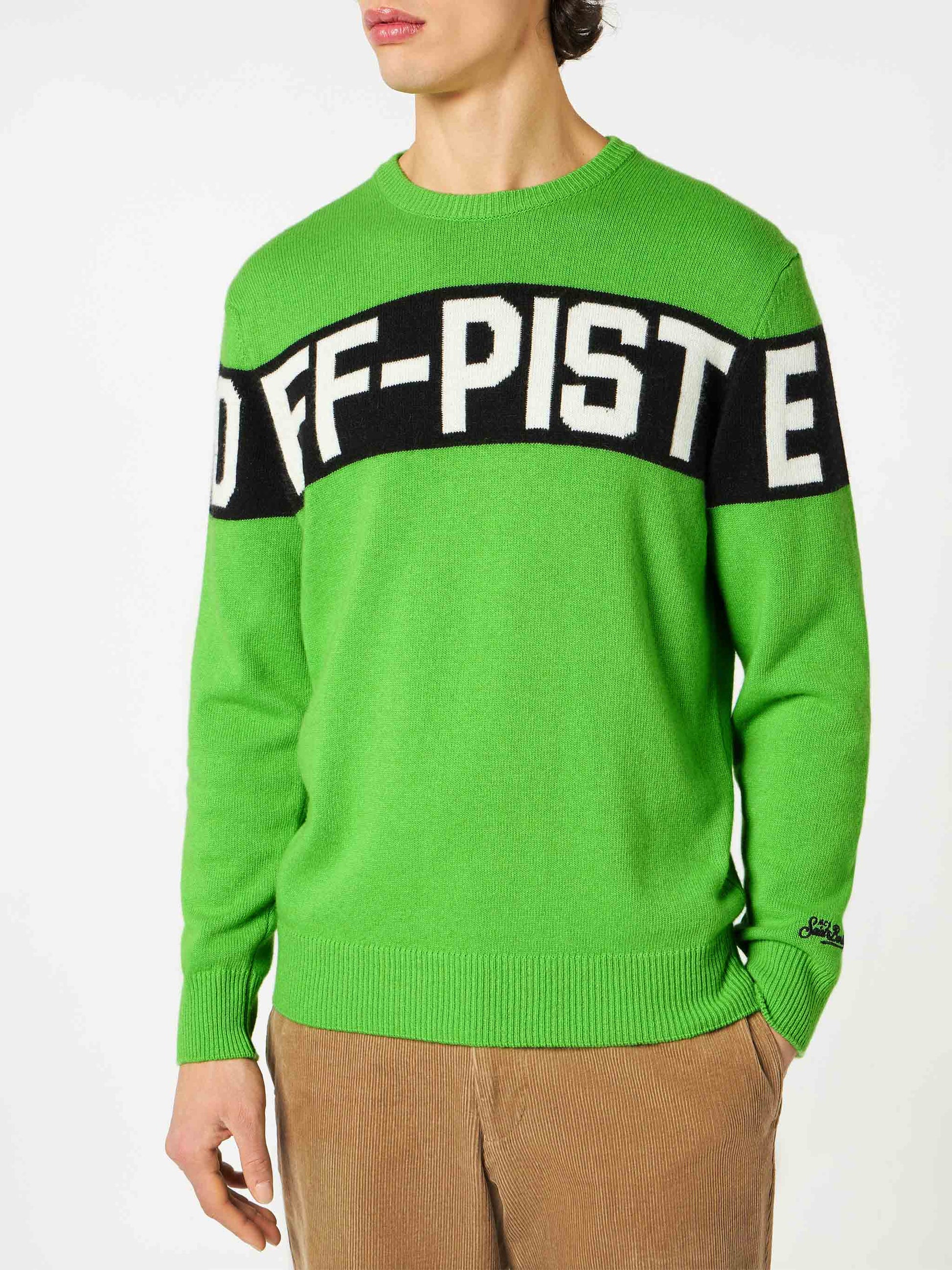 Man fluo green sweater with Off-Piste lettering - MC2 Saint Barth