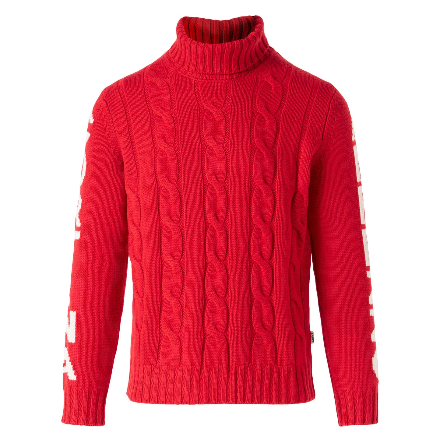 Man turtleneck braided sweater with Cortina Ampezzo print
