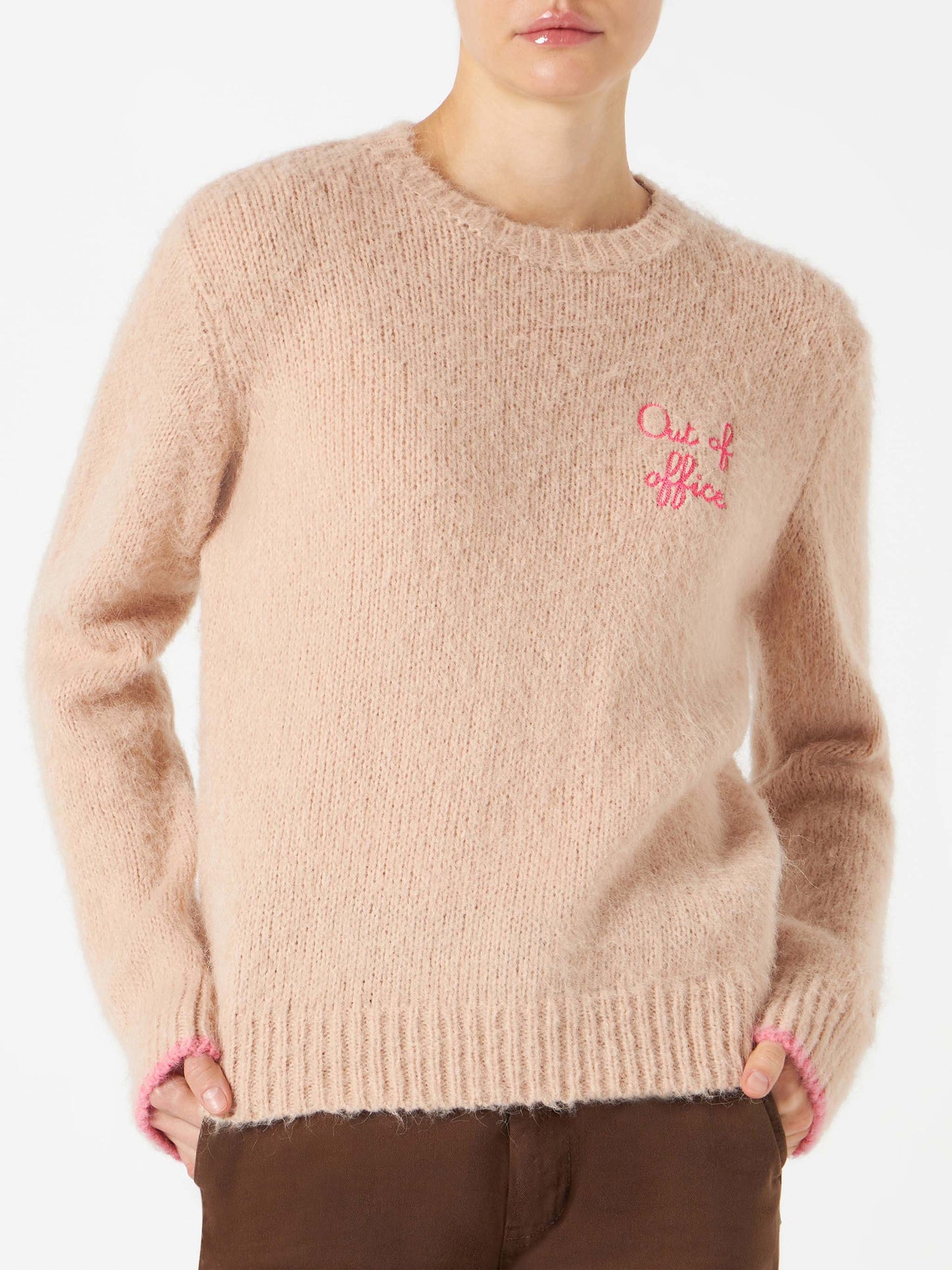 Woman beige brushed sweater with embroidery - MC2 Saint Barth