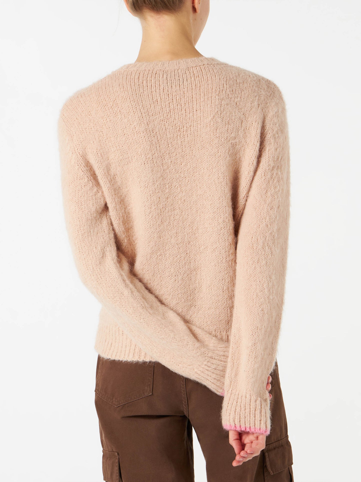 Woman beige brushed sweater with embroidery - MC2 Saint Barth