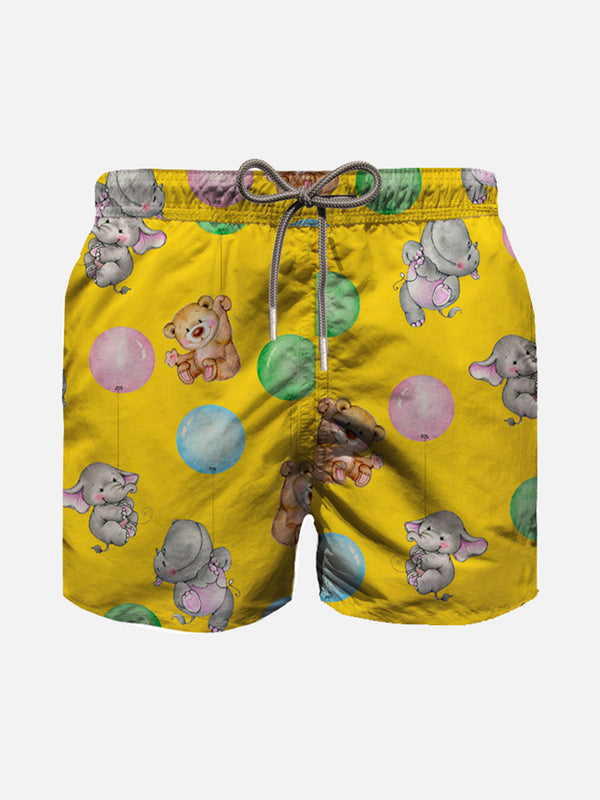 Jungen-Badeshorts aus Baumwolle mit Welpen-Ballondruck