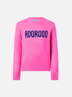 Fluo pink crewneck Princess Soft with  Adoro jacquard