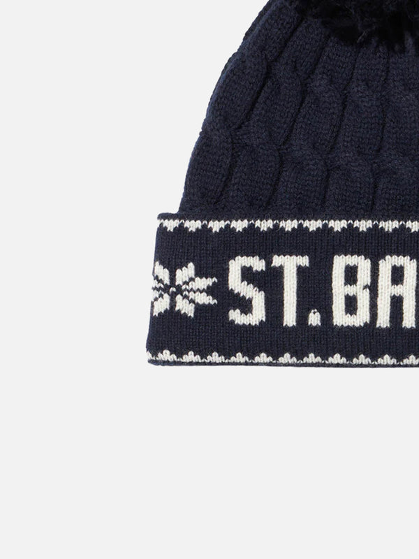 Boy navy blue beanie with pompon