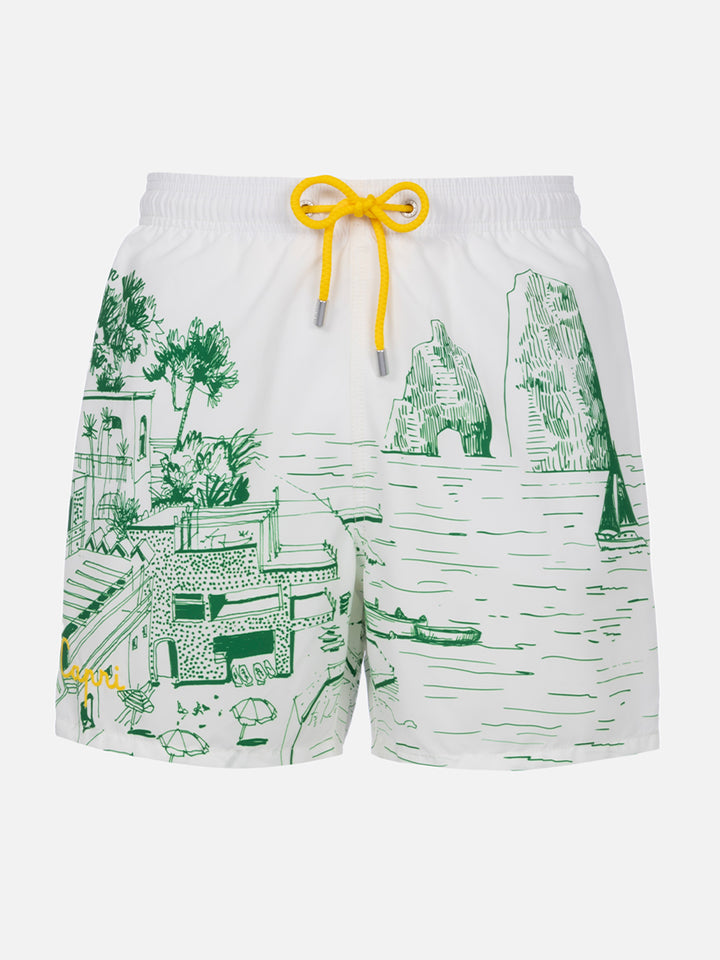 Mid-length Gustavia swim-shorts with Faraglioni placed print - MC2 Saint Barth