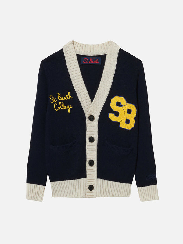 Boy knitted cardigan with patch and St. Barth College embroidery