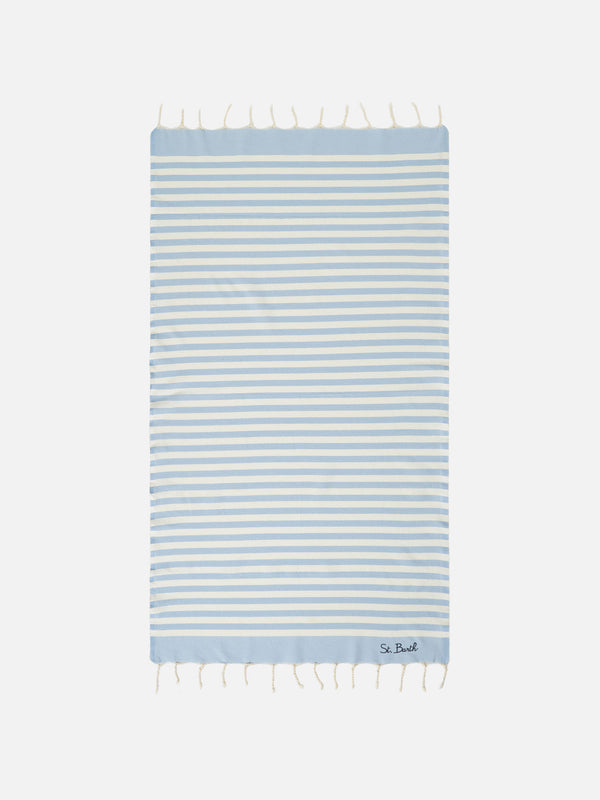 Cotton beach towel Fouta with light blue striped print