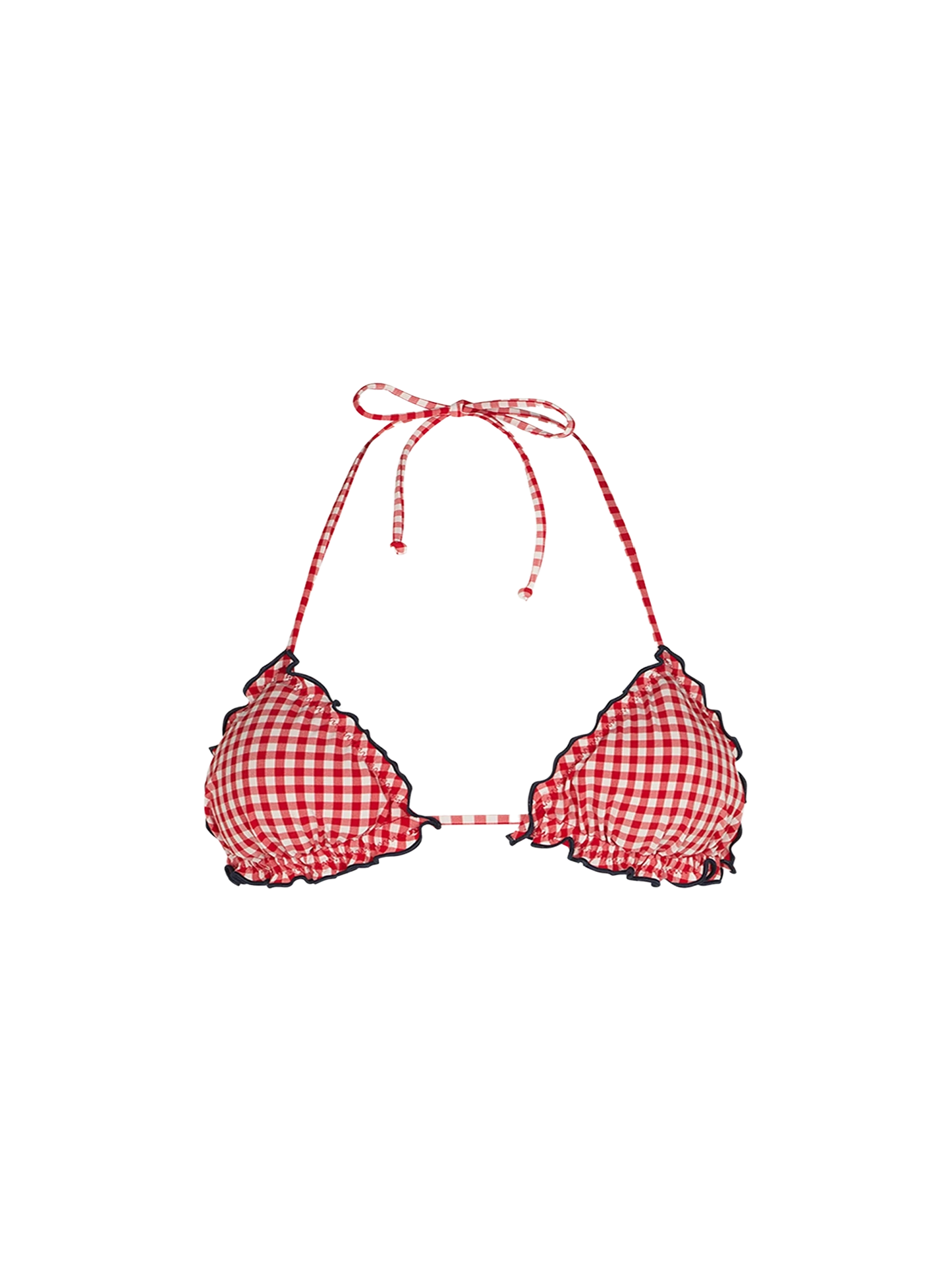 Woman triangle top swimsuit with gingham print