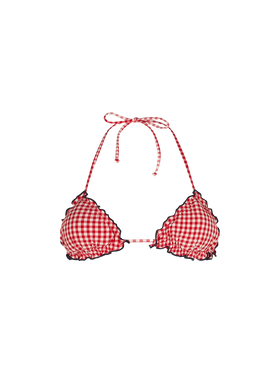 Woman triangle top swimsuit with gingham print