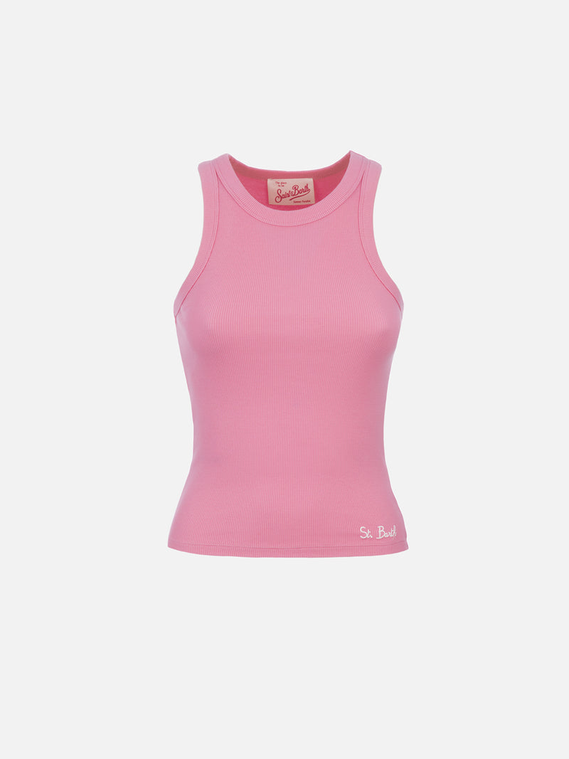 Tanktop aus rosa Baumwolle im Rippenstrick für Damen