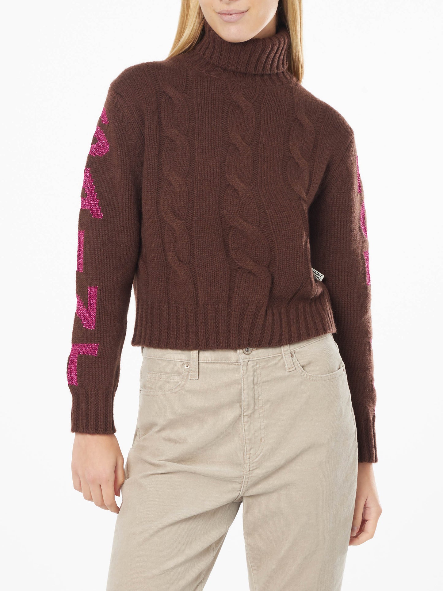 Woman turtleneck braided sweater with Saint Moritz jacquard