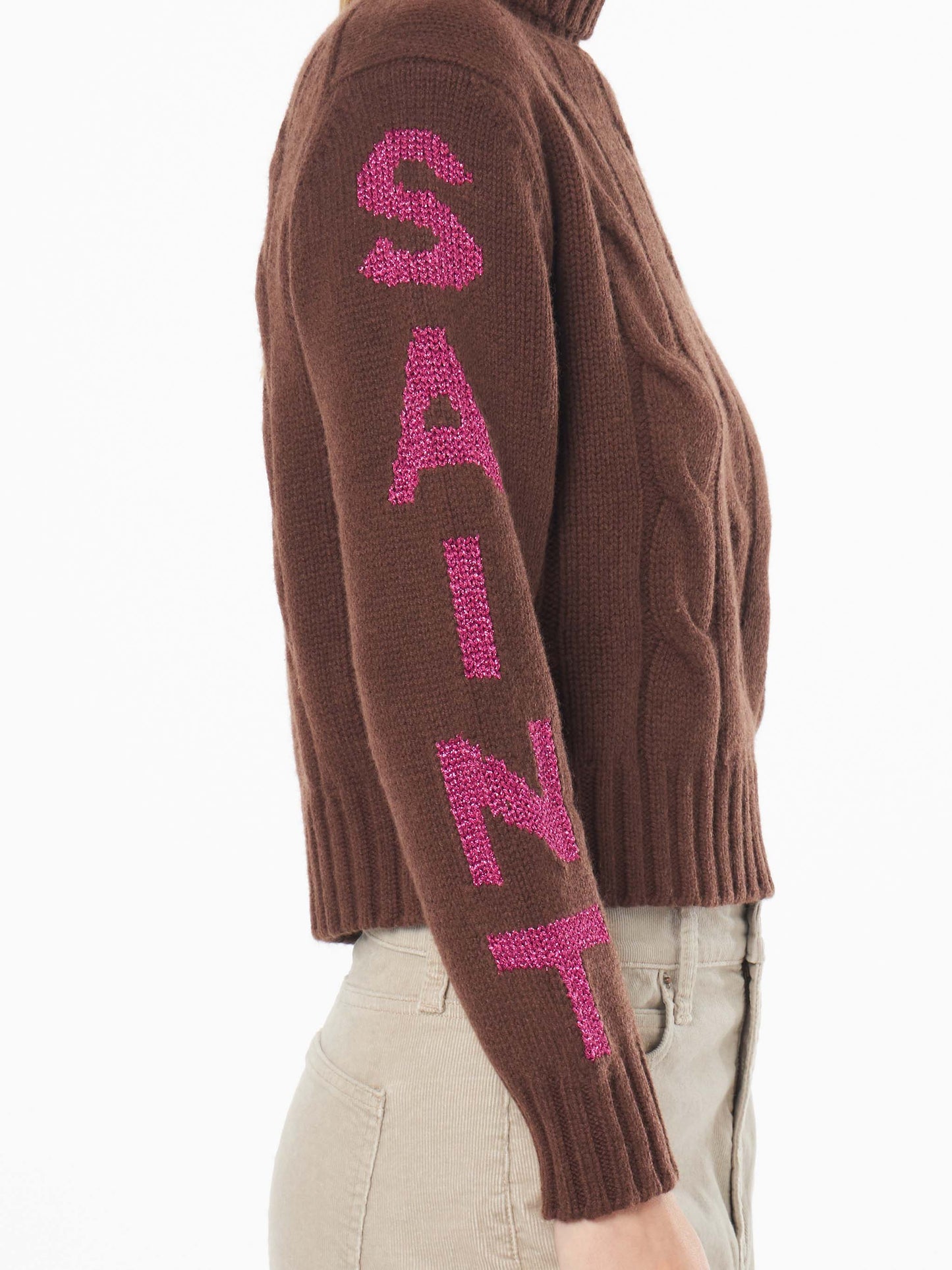 Woman turtleneck braided sweater with Saint Moritz jacquard