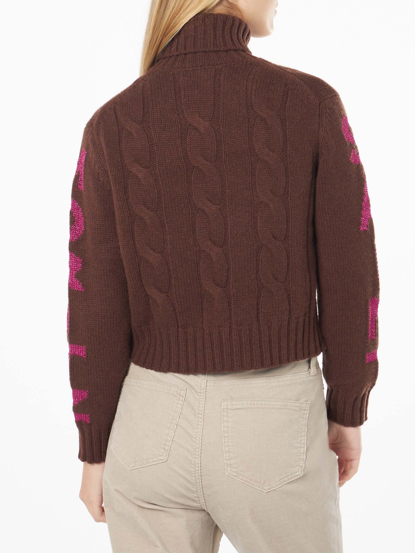 Woman turtleneck braided sweater with Saint Moritz jacquard