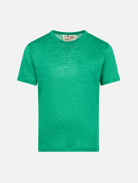 Kid green linen jersey t-shirt Alex - MC2 Saint Barth