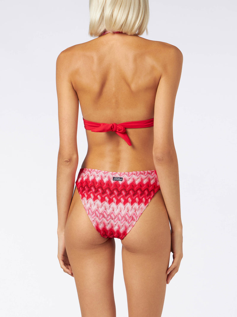 Mehrfarbiger roter Chevron-Strick-Triangel-Bikini