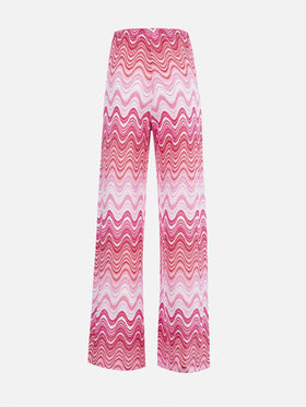 Damen-Hose mit weitem Bein aus Raschelstrick in Rosa Amalia 