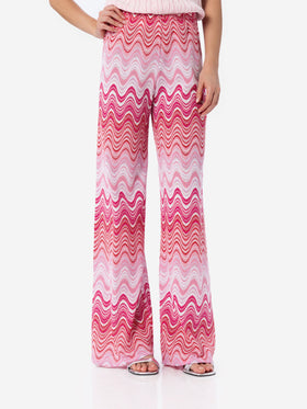 Damen-Hose mit weitem Bein aus Raschelstrick in Rosa Amalia 
