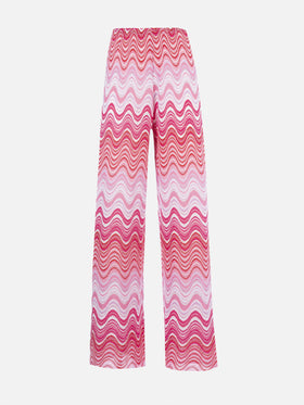 Damen-Hose mit weitem Bein aus Raschelstrick in Rosa Amalia 