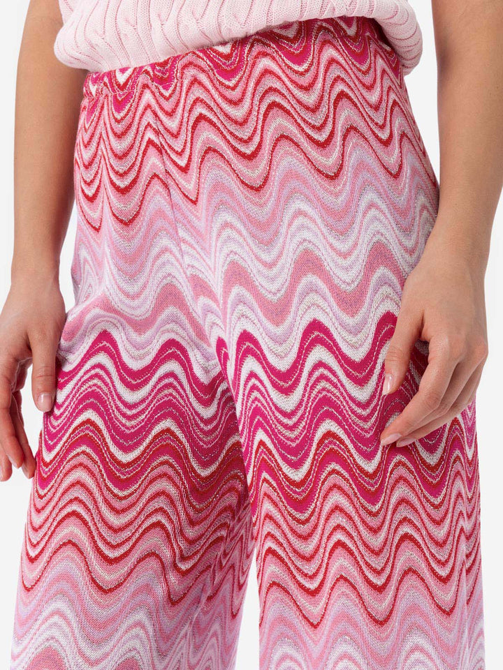 Pantalones rosa de punto raschel de pernera ancha para mujer Amalia 