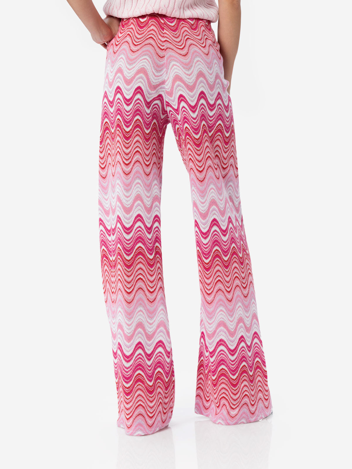 Damen-Hose mit weitem Bein aus Raschelstrick in Rosa Amalia 