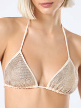 Bikini da donna a triangolo beige con strass