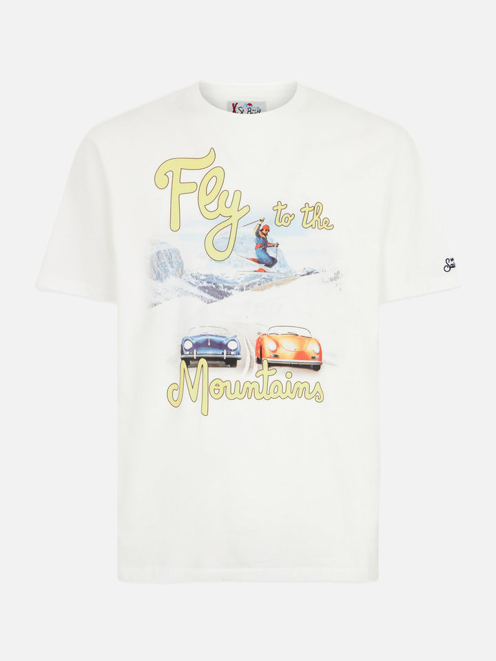 Man heavy cotton t-shirt with mountains and cars print