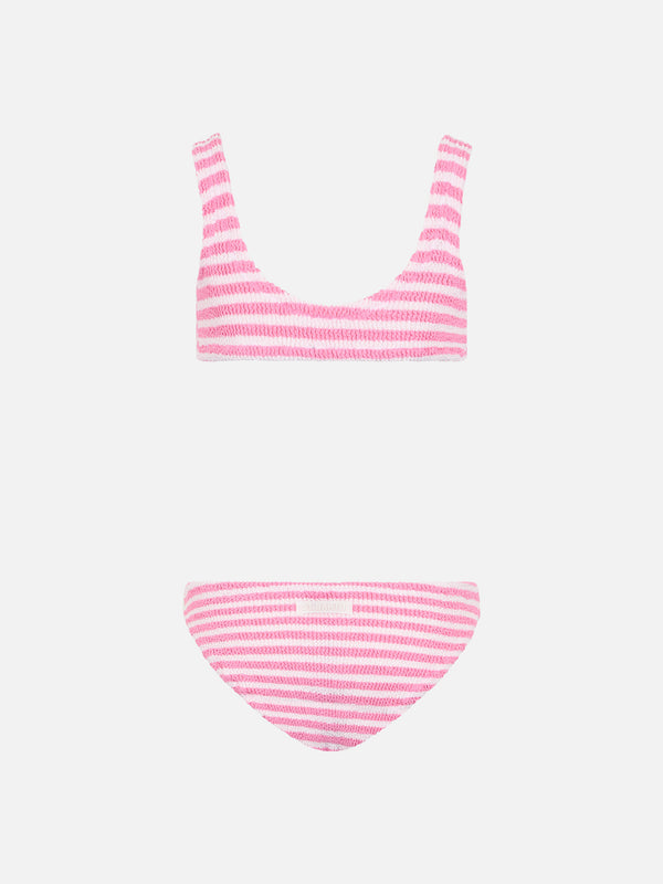 Bikini a triangolo Baker in crinkle a righe rosa