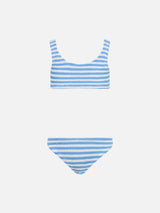 Bikini a triangolo Baker in crinkle a righe azzurre