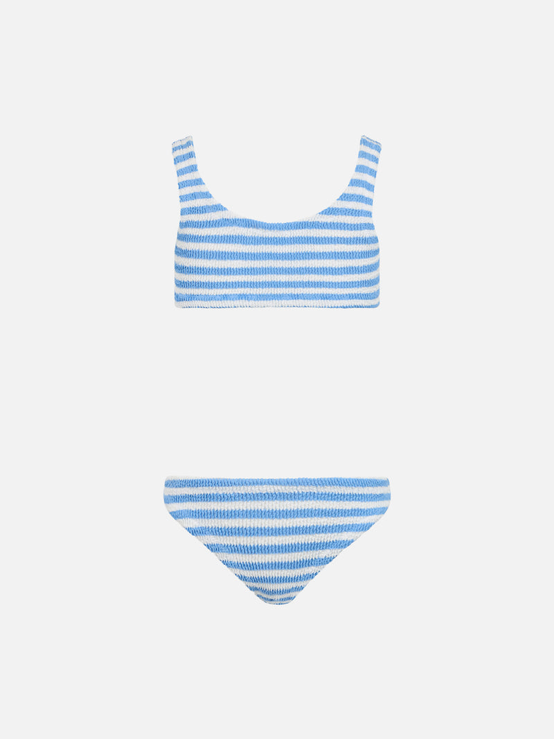 Bikini a triangolo Baker in crinkle a righe azzurre