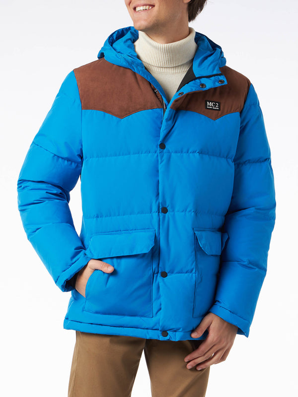 Blaue Daunenjacke für Herren mit Kapuze