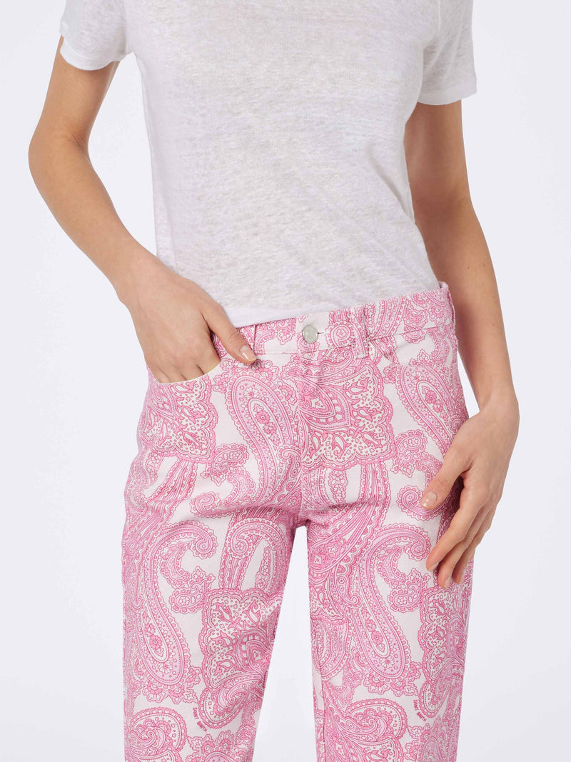 Woman pink paisley print denim Belleville