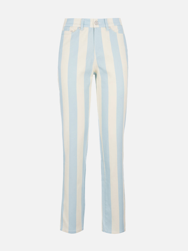 Woman light blue striped print denim Belleville