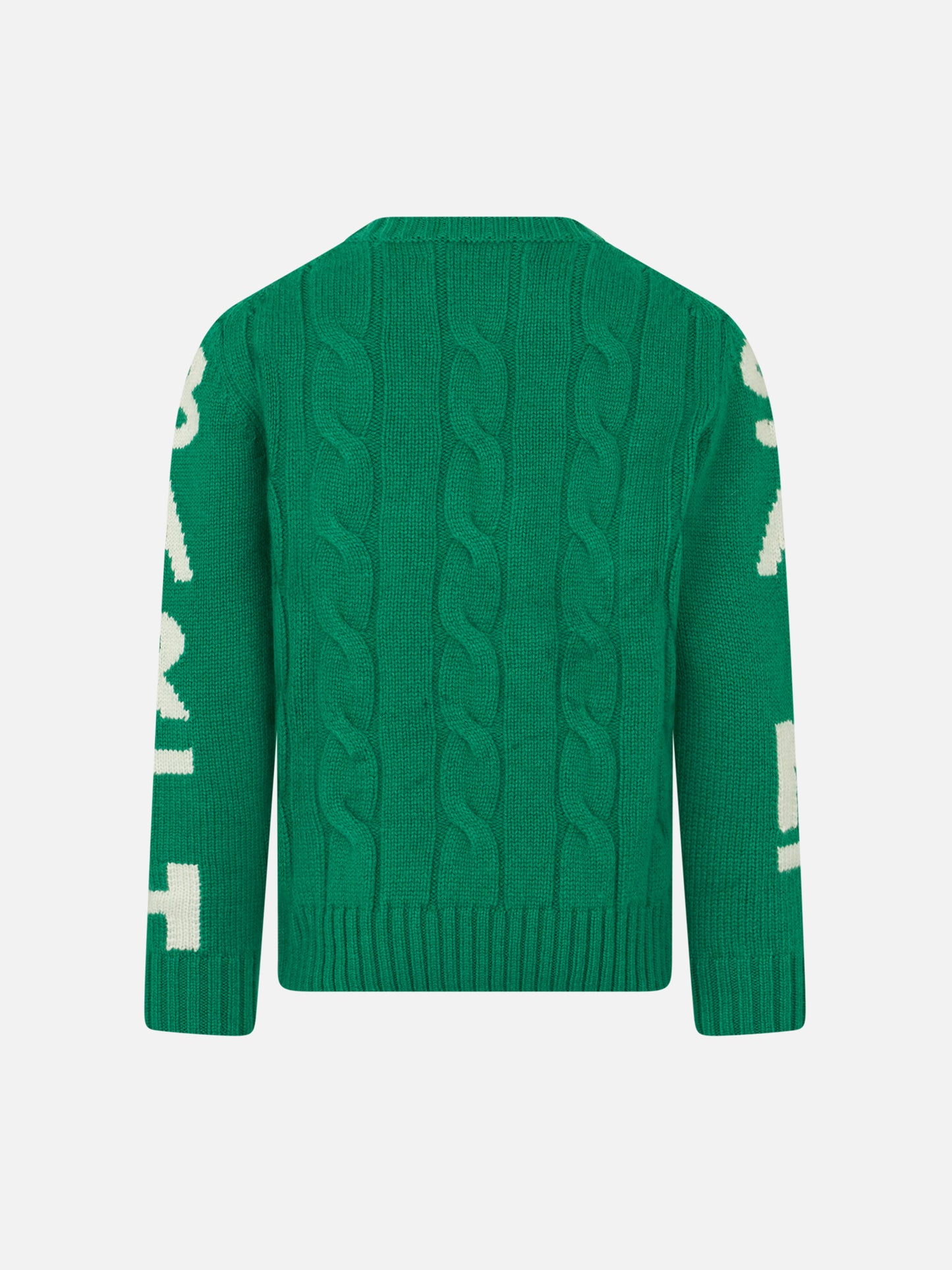 Boy green cable knit sweater Bergen Jr with Saint Barth jacquard