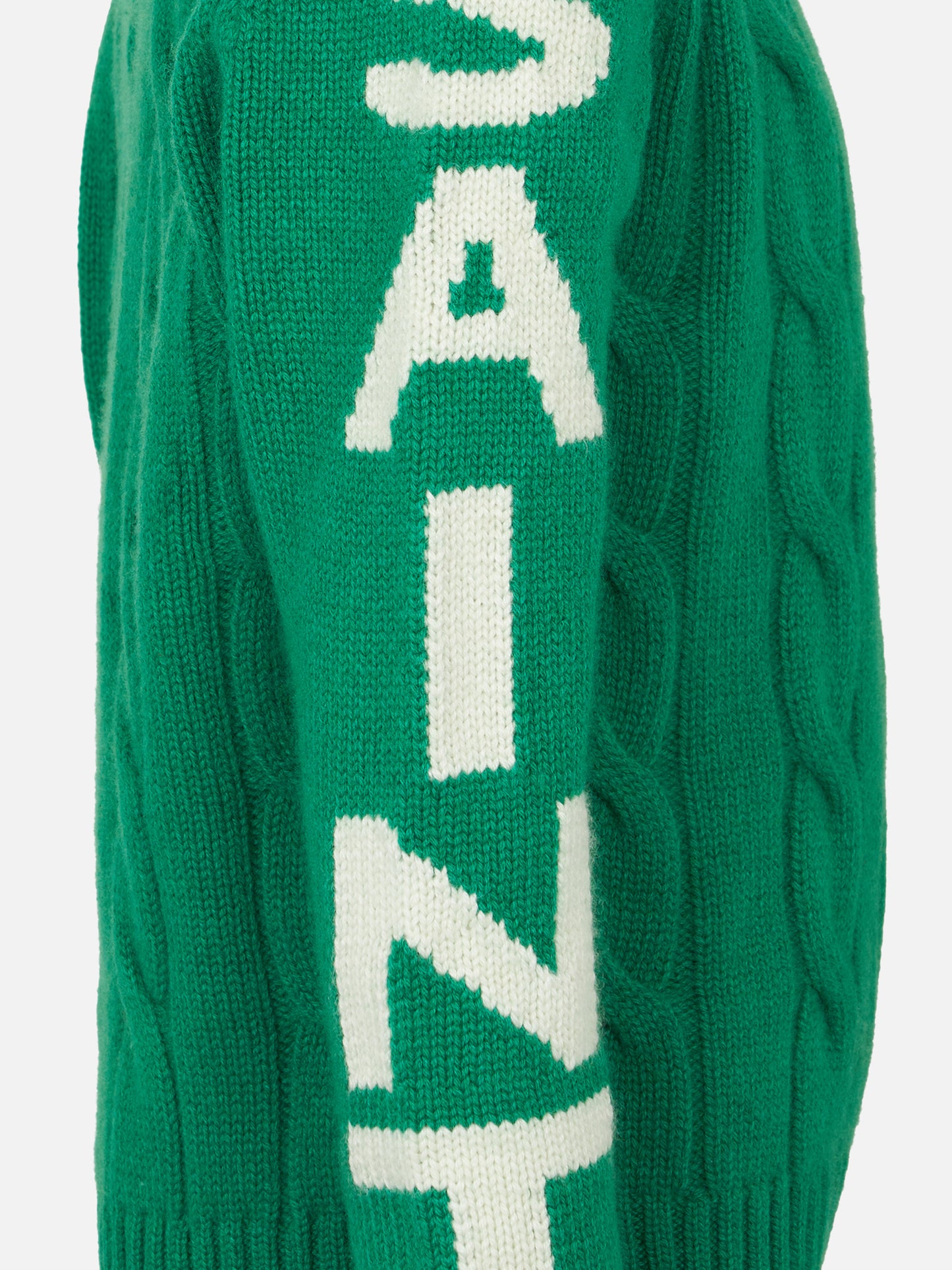 Boy green cable knit sweater Bergen Jr with Saint Barth jacquard
