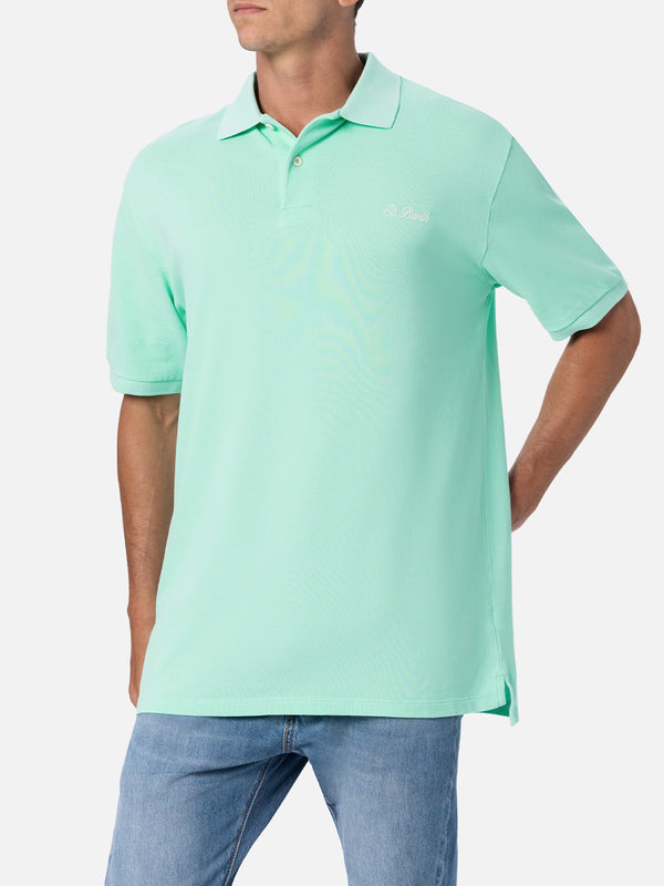 Man water green cotton piquet polo shirt Beverly Hills