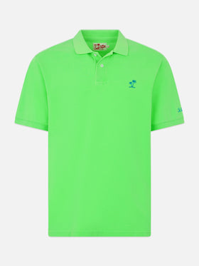 Man fluo green piquet polo with St. Barth logo and vintage effect - MC2 Saint Barth
