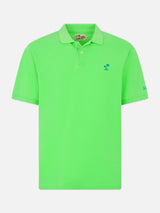 Man fluo green piquet polo with St. Barth logo and vintage effect