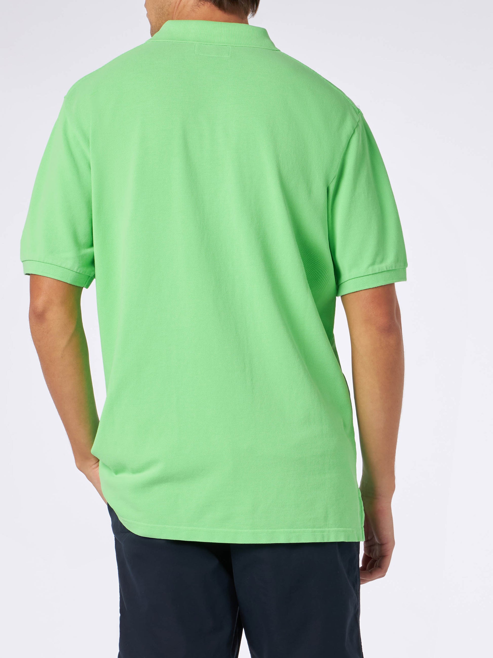 Man fluo green piquet polo with St. Barth logo and vintage effect - MC2 Saint Barth